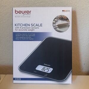 Beurer Digital Kitchen Food Scale KS19 Tare, Touch Key, Glass surface. 11 lbs/5g